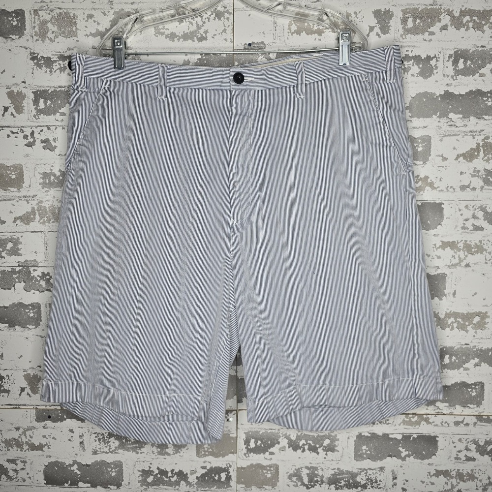Nautica Clipper Mens Blue Seersucker Summer Shorts 100% Cotton Size 40 Relax Fit